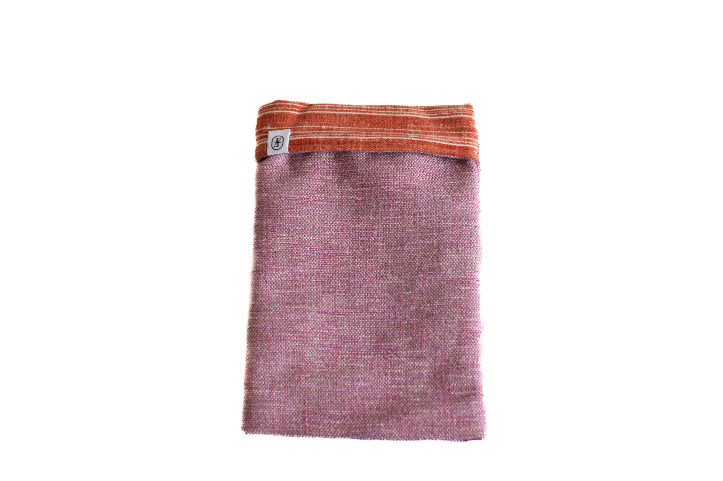 Housse de tablette rose avec bordure orange rayée en tissu de lin upcyclé — création ÉTOFÉ