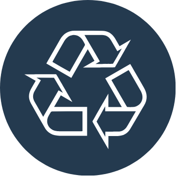 Icône de recyclage en boucle, représentant l’usage de matières revalorisées et le cycle durable du tissu.