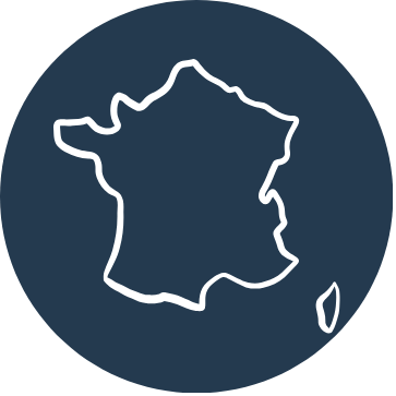 Icône de la carte de France symbolisant un tissu recyclé et une fabrication locale.