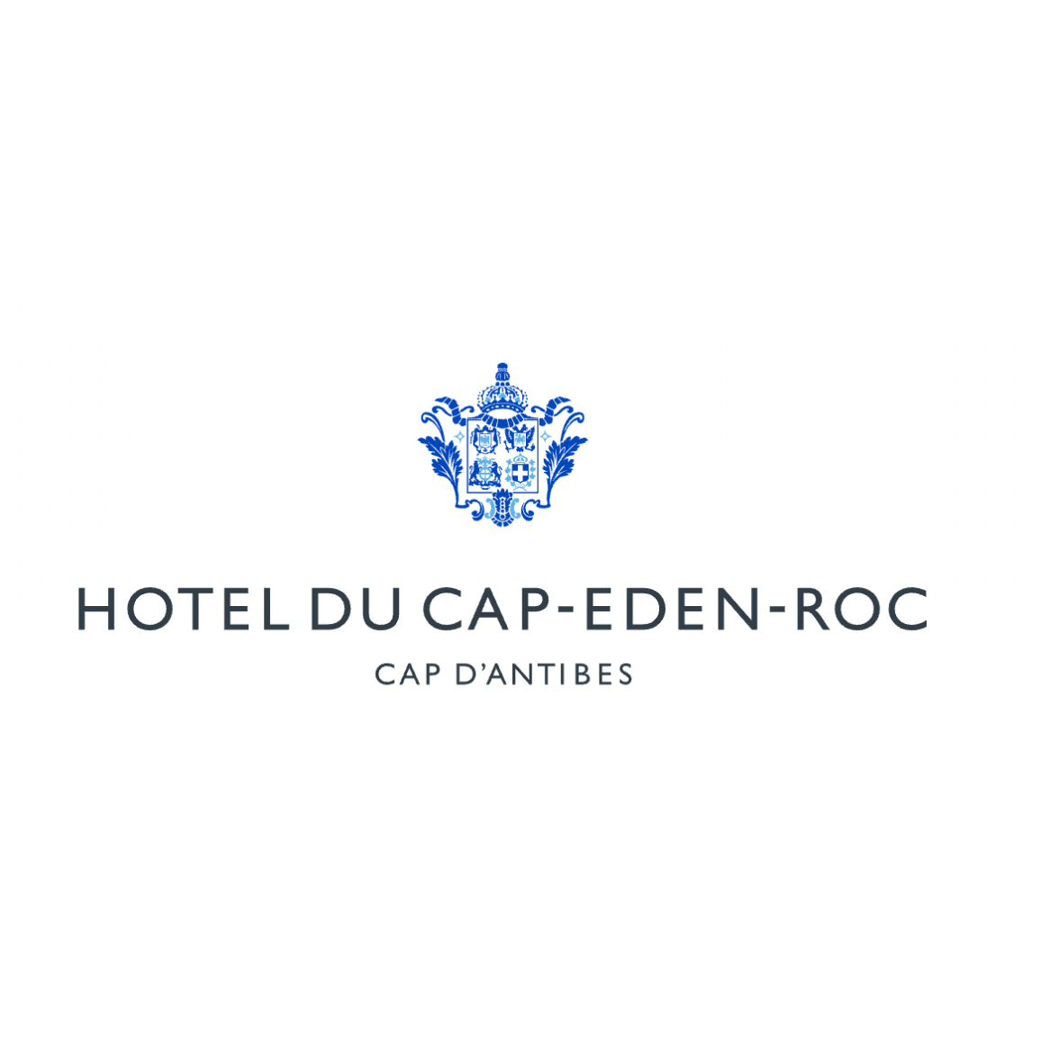 Logo de l’Hôtel du Cap-Eden-Roc, palace emblématique situé au Cap d’Antibes. Le logo bleu présente un blason ornemental au-dessus du nom de l’hôtel, exprimant élégance, histoire et prestige sur la Côte d’Azur.